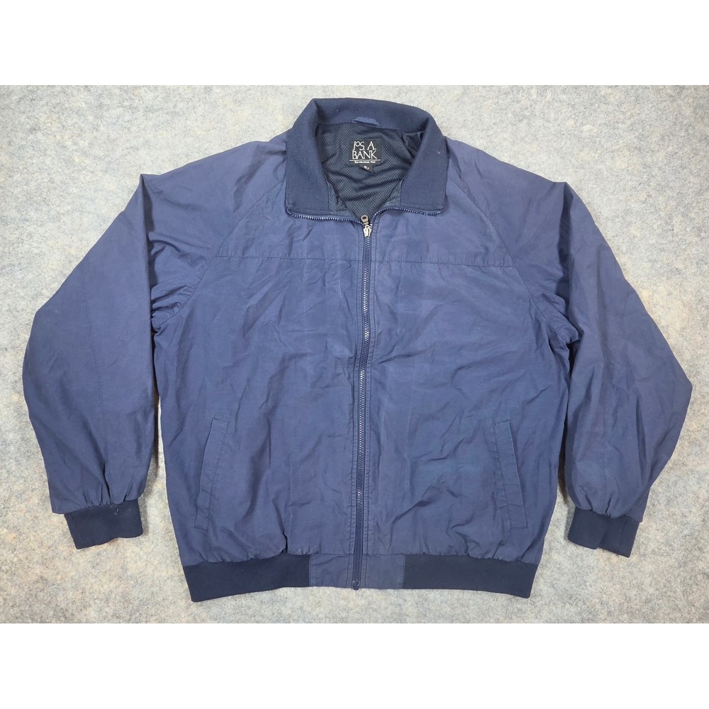 Jos A Bank Mens XL Navy Blue Full Zip Mesh Lined Harrington Jacket Bomber